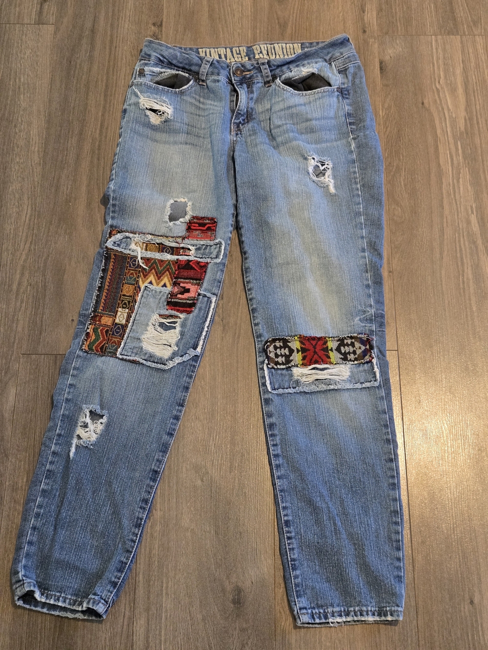 Rewash Vintage Reunion Patchwork Jeans Womens 9/10 Distressed Boho Denim